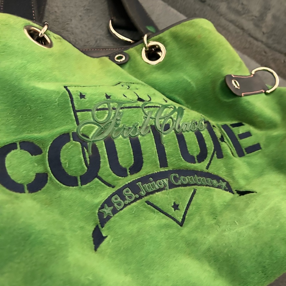 Juicy Couture Lime Green Tote with Navy Accents